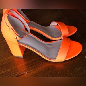 Orange Block Heel Sandals